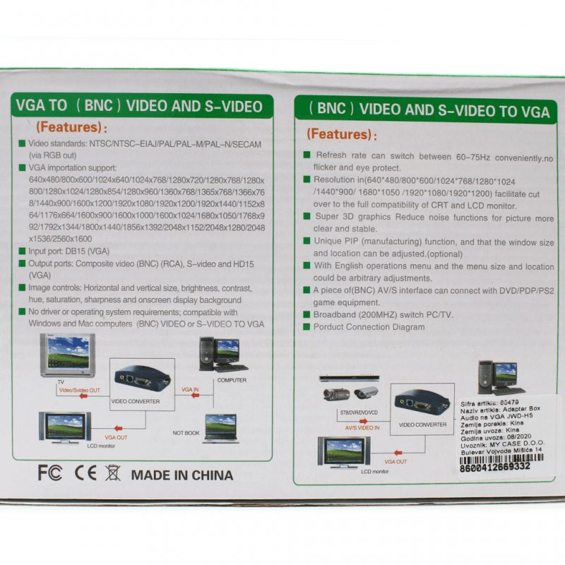 Adapter Box Video na VGA Jwd-h5