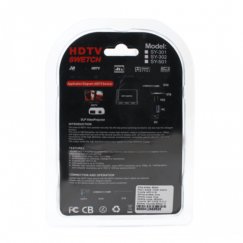 HDMI Switch 5 Porta Jwd-h18