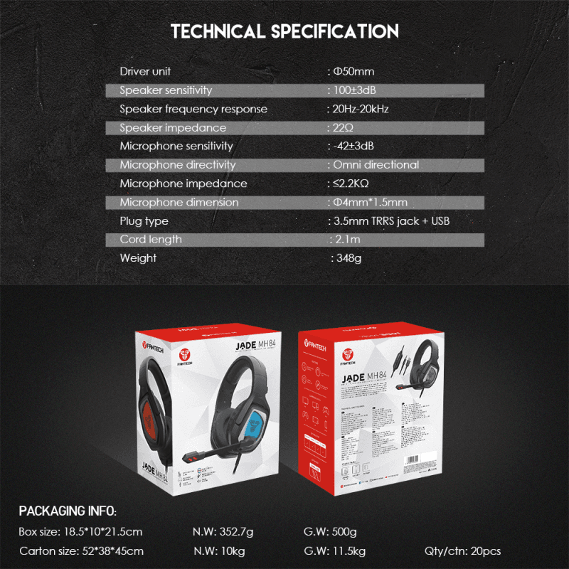 Slusalice Gaming Fantech MH84 Jade Crne