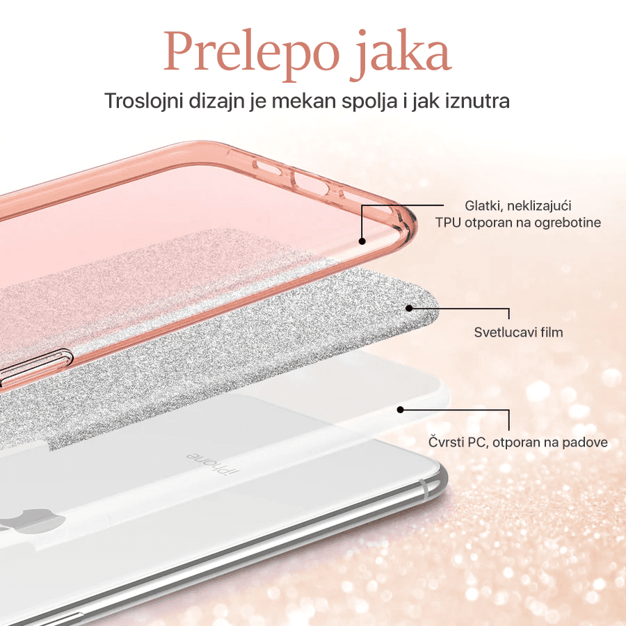 Torbica Crystal Dust za Iphone 14 6.7 Plus Roze