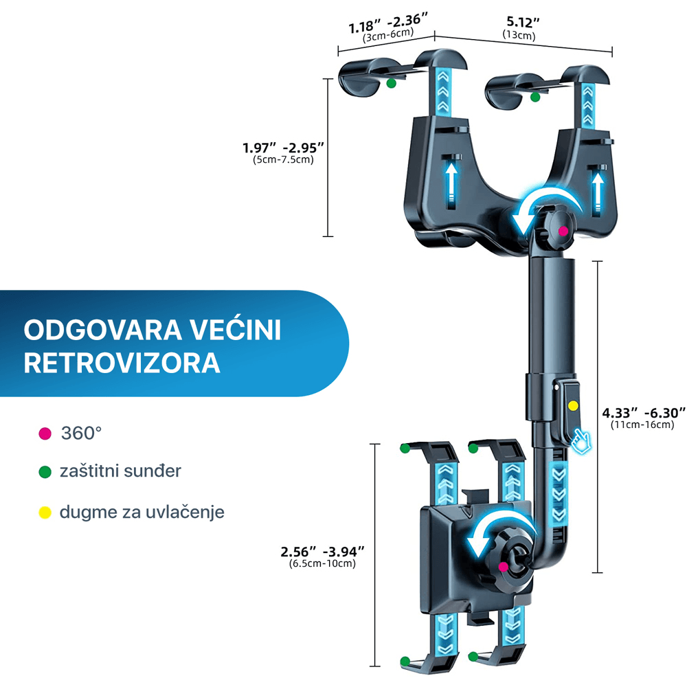 Drzac za Mobilni Telefon za Retrovizor 4.7" - 6.7"