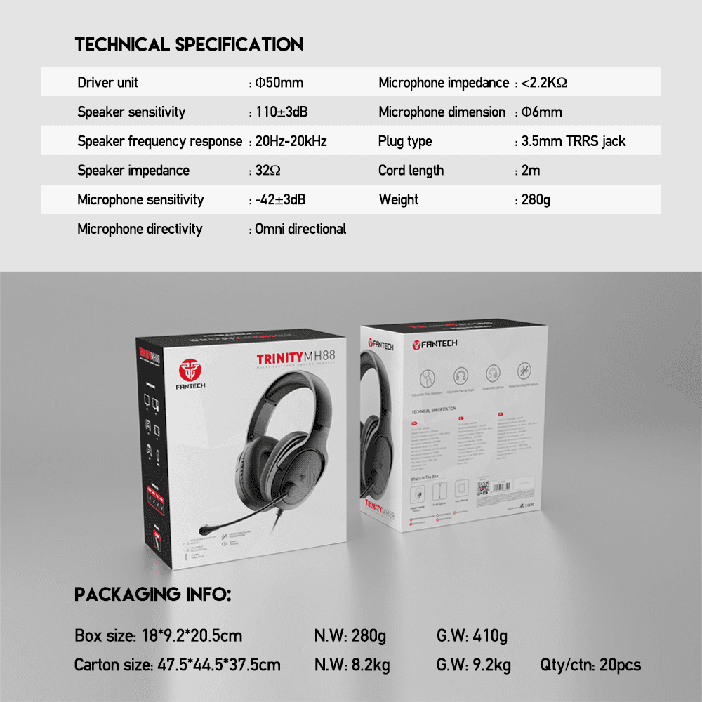 Slusalice Gaming Fantech MH88 Trinity Crne