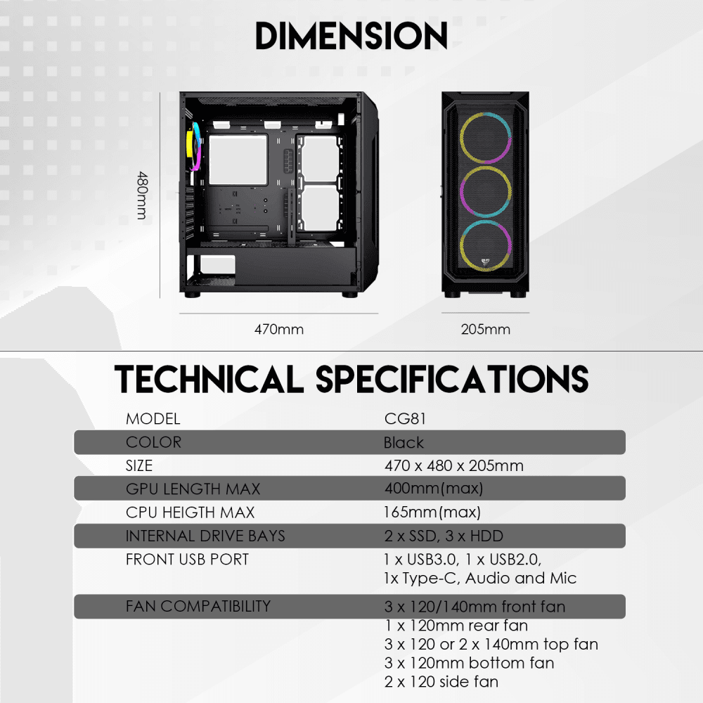 Kuciste Gaming Fantech CG81 Aero XL Crno