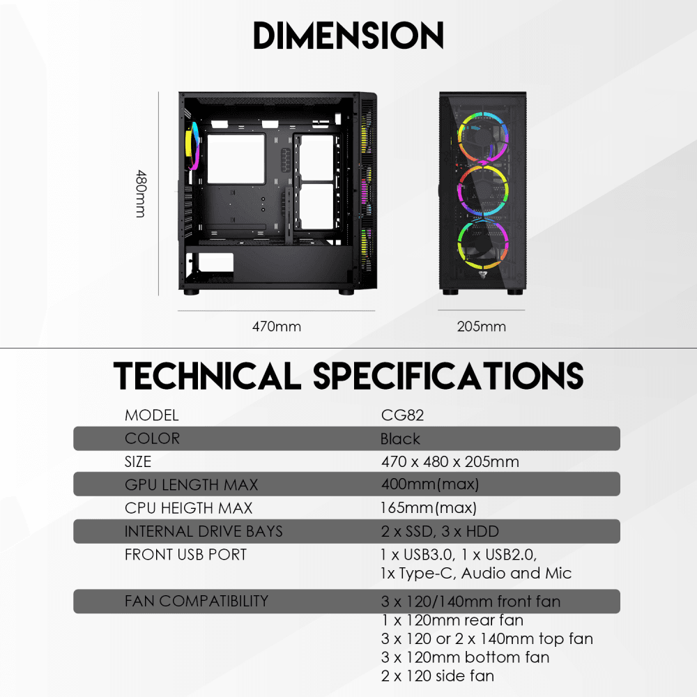 Kuciste Gaming Fantech CG82 Hexa XL Crno