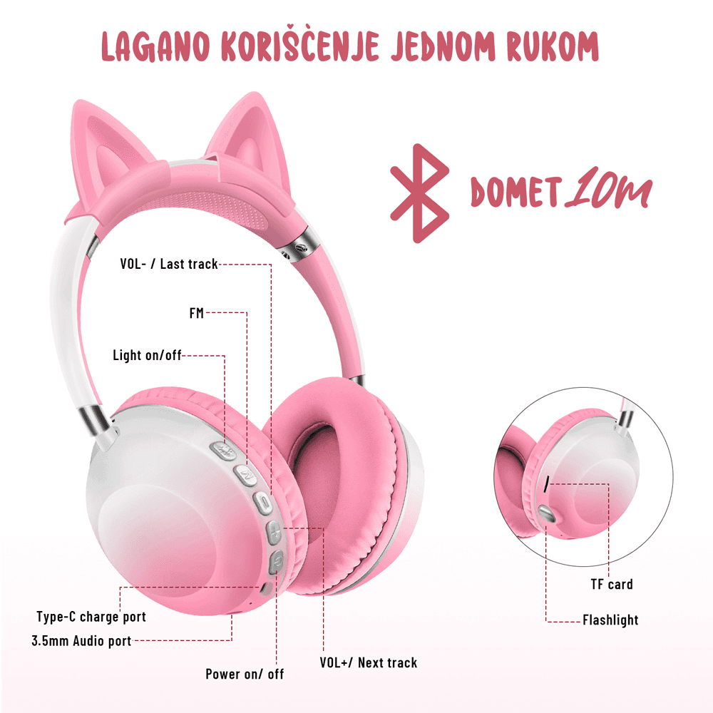 Bluetooth Slusalice Cat Ear Crne