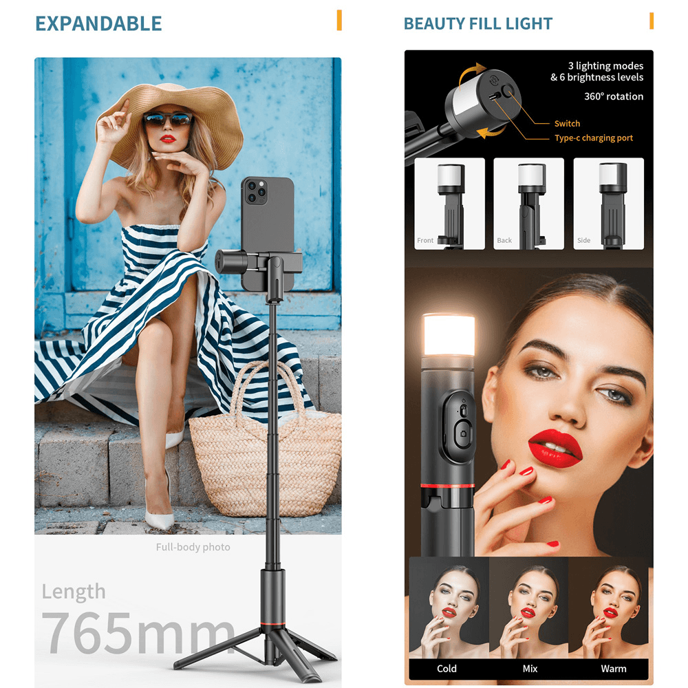Selfie Stick Q12S + Tripod Pink