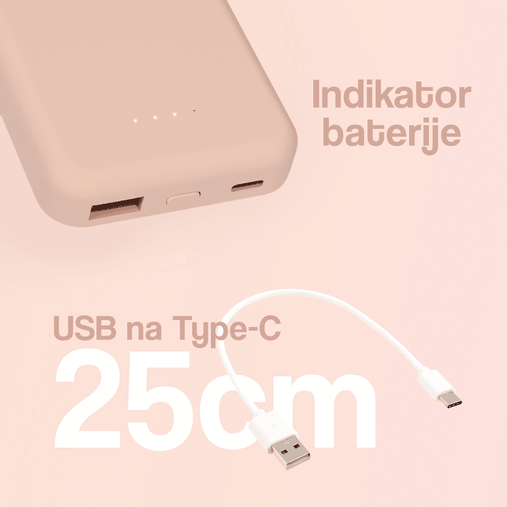Power Bank Prenosiva Baterija Magsafe PD 5000 Mah Roze