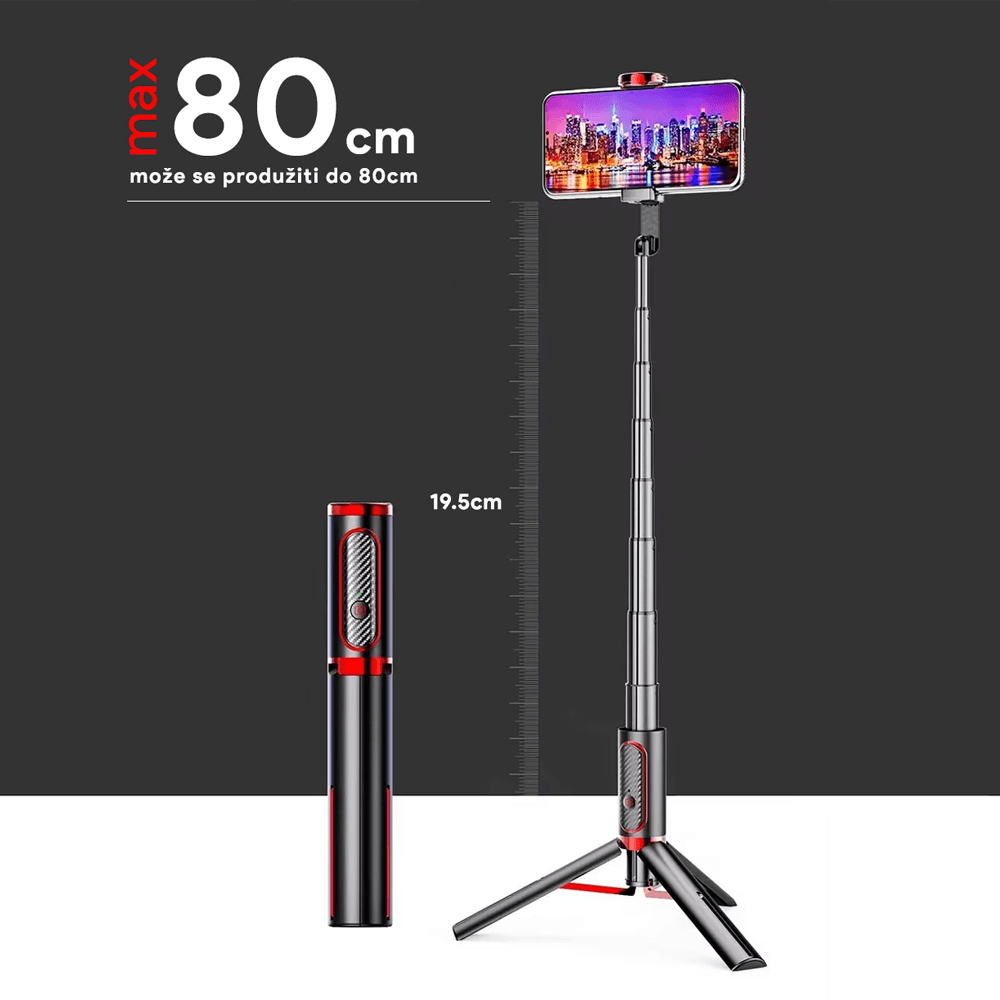Selfie Stick M18 Mini + Tripod Beli/roze