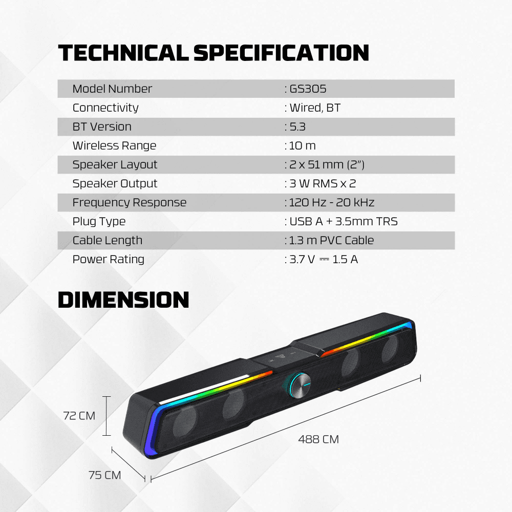 Bluetooth Zvucnik Fantech GS305 BEAT BAR Crni