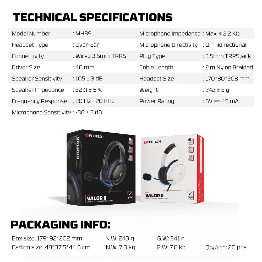 Slusalice Gaming Fantech MH89 Valor II Crne