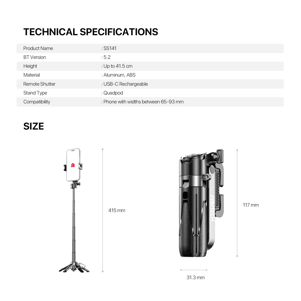 Selfie Stick Fantech SS141 Selfi Stap Crni