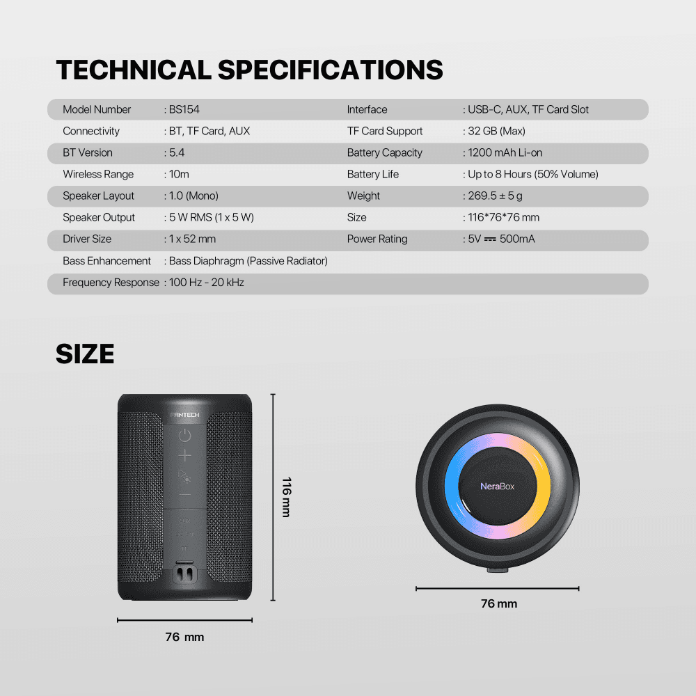 Bluetooth Zvucnik Fantech BS154 Nerabox Crni