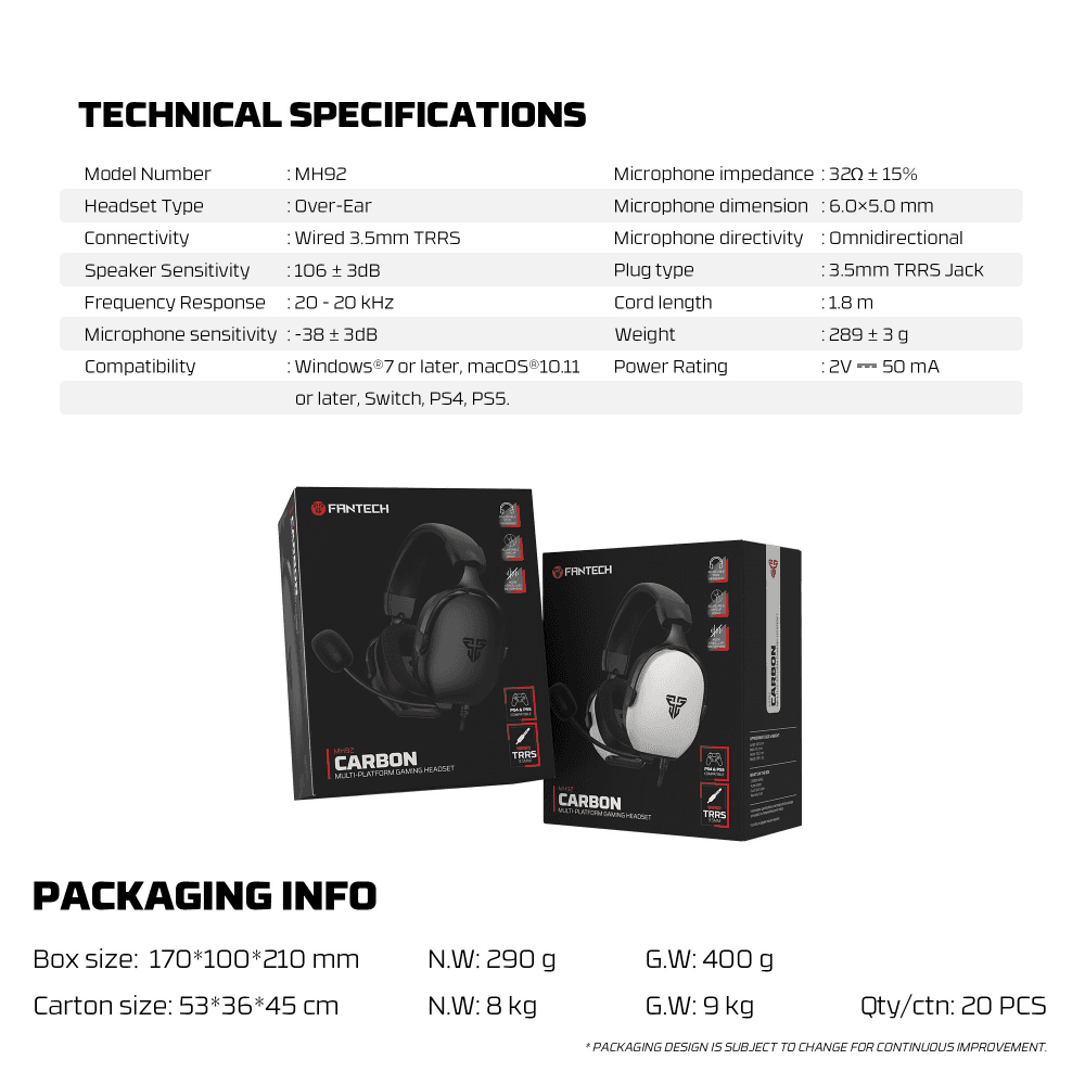 Slusalice Gaming Fantech MH92 Carbon Crne