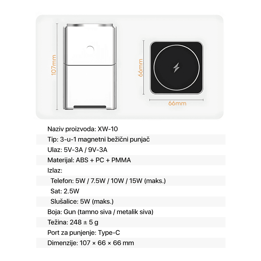 Wireless Desktop Punjac XW-10 Sivi