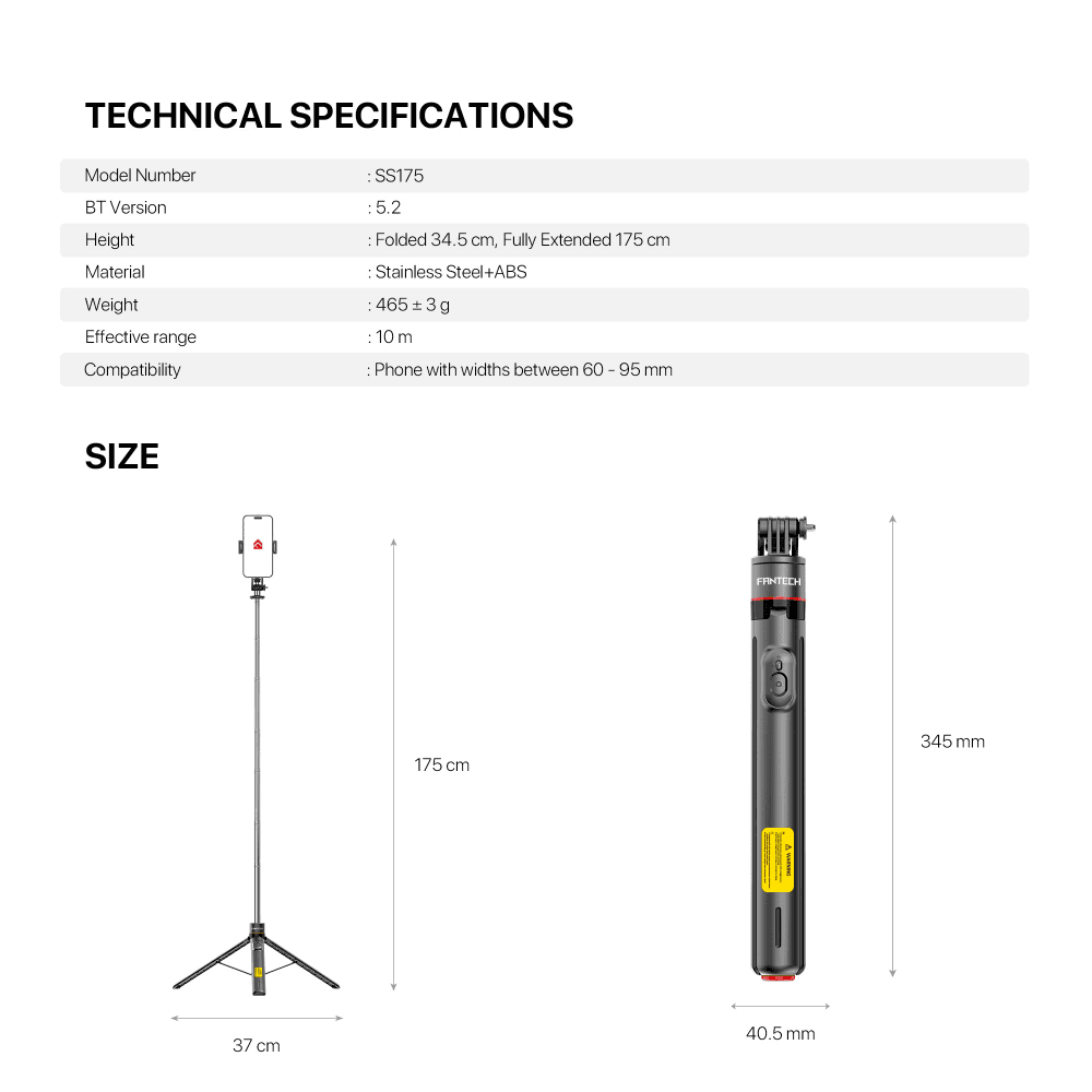 Selfie Stick Fantech SS175 Selfi Stap Crni