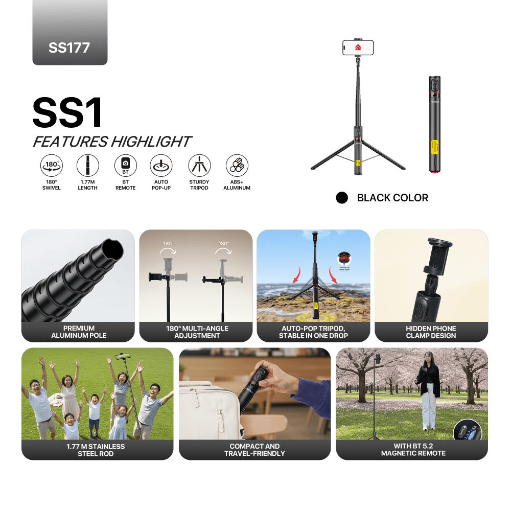 Selfie Stick Fantech SS177 Selfi Stap Crni