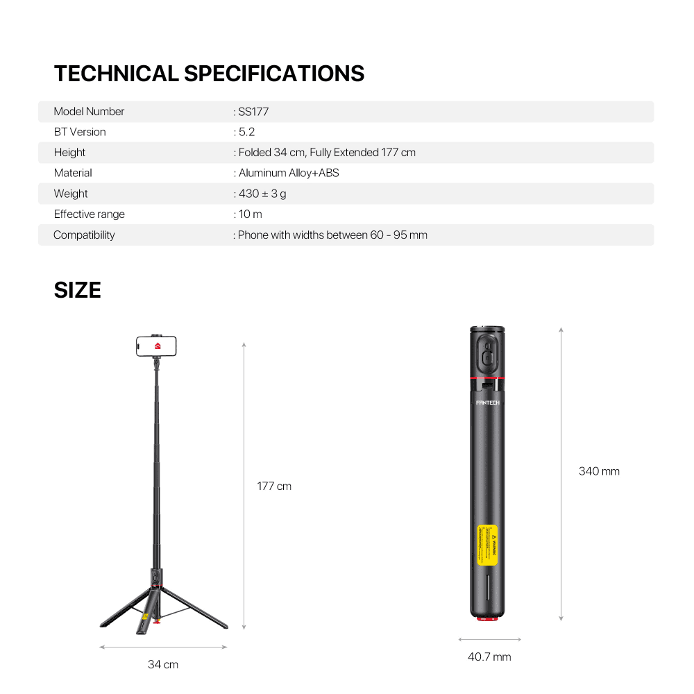 Selfie Stick Fantech SS177 Selfi Stap Crni