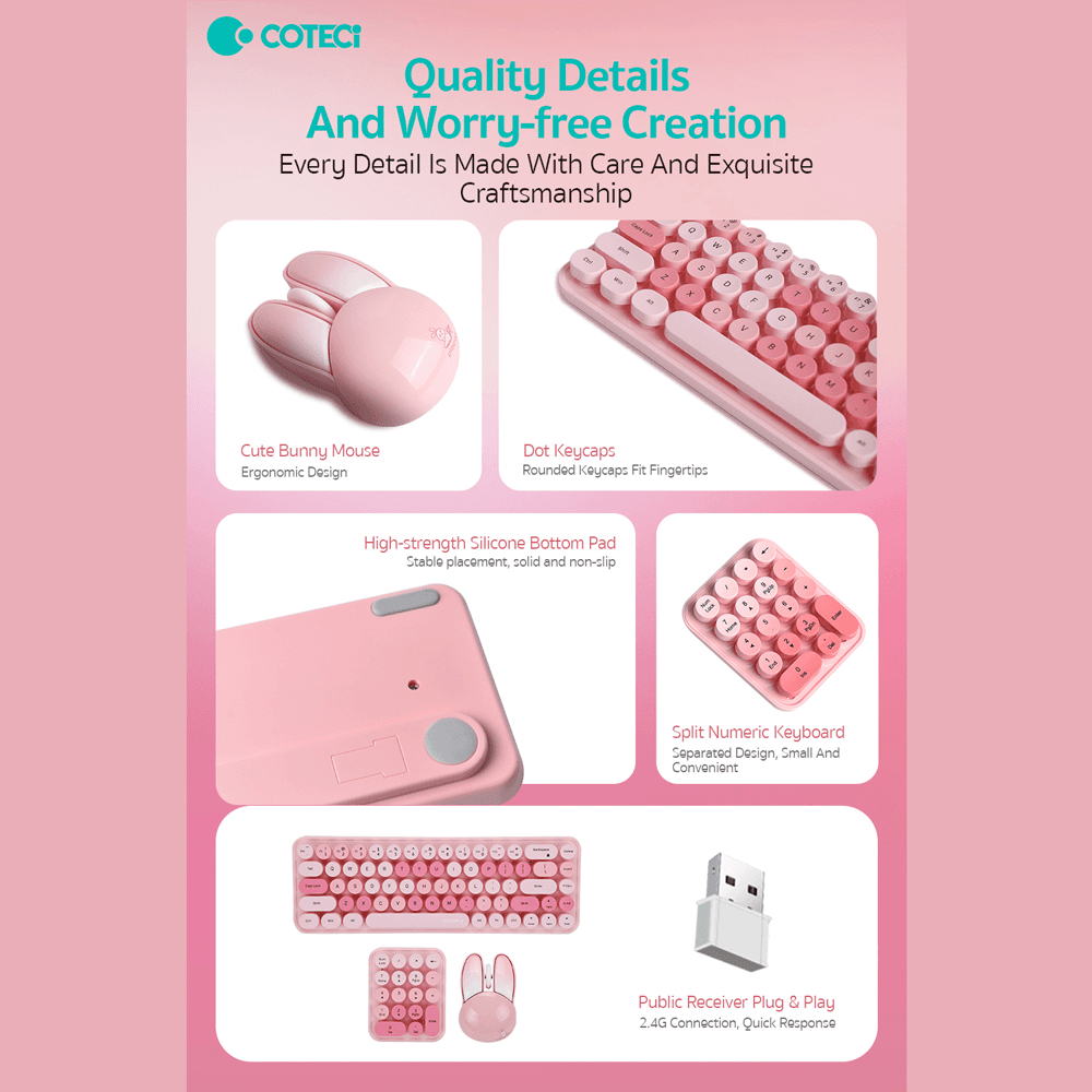 Combo Mis i Tastatura Coteci 84019 Pink