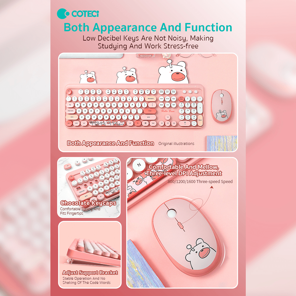 Combo Mis i Tastatura Coteci 84021 Pink