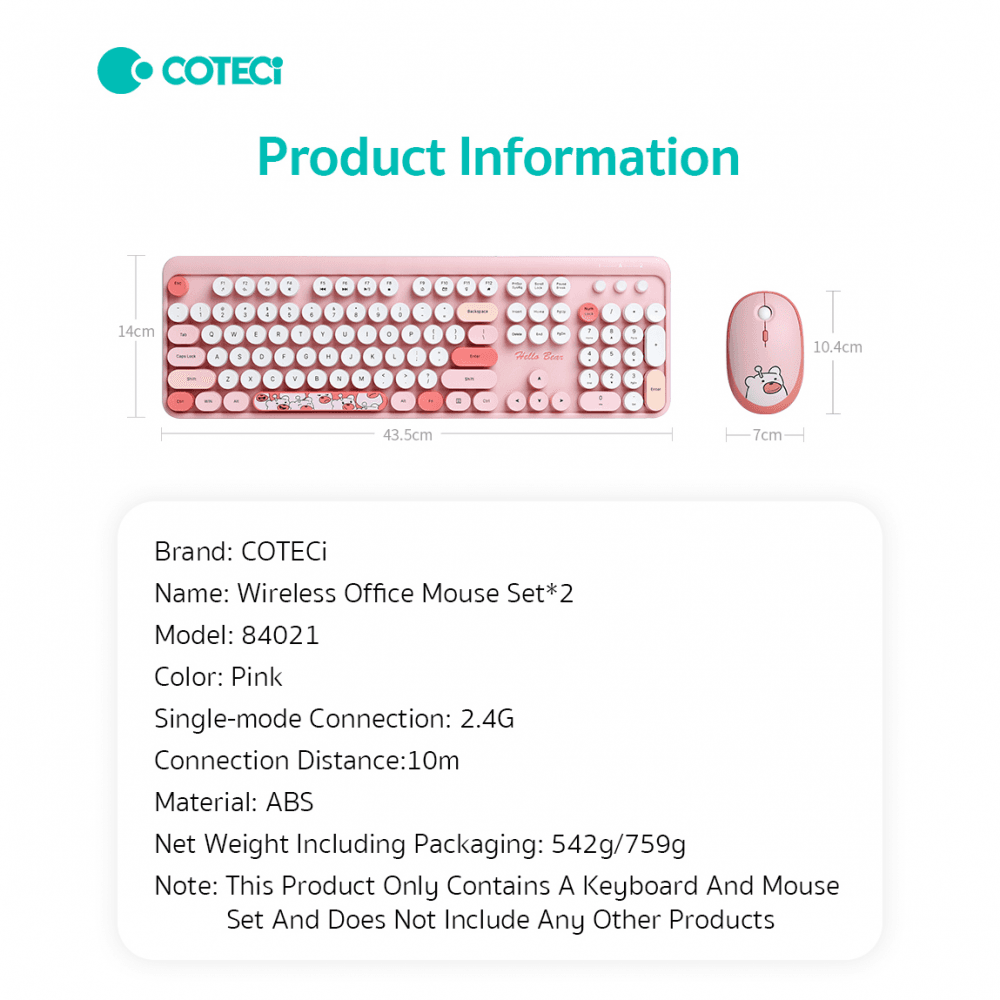 Combo Mis i Tastatura Coteci 84021 Pink