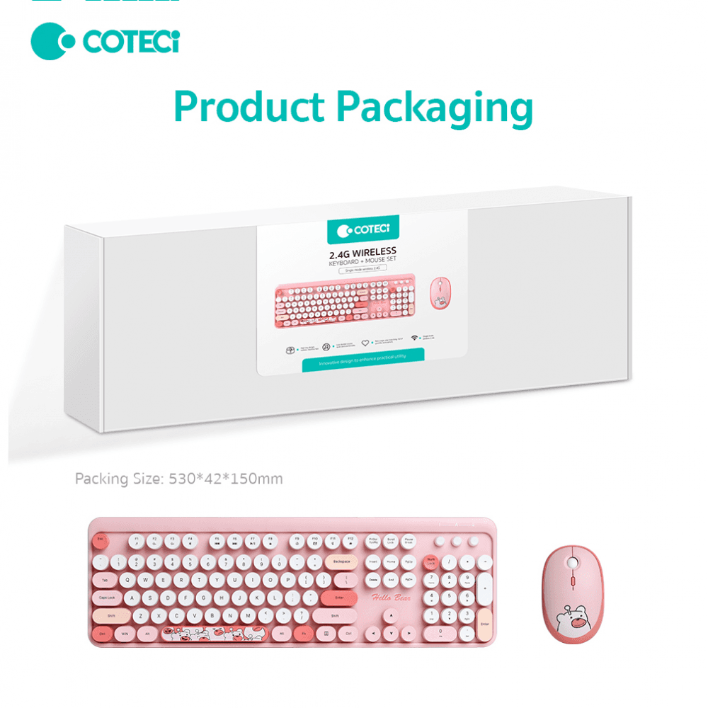 Combo Mis i Tastatura Coteci 84021 Pink