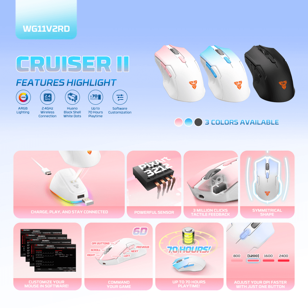 Mis Wireless Fantech Wg11v2rd Cruiser II Crni