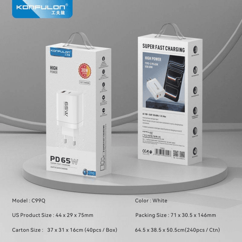 Kucni Punjac Konfulon C99Q PD 65w, QC 30W Beli